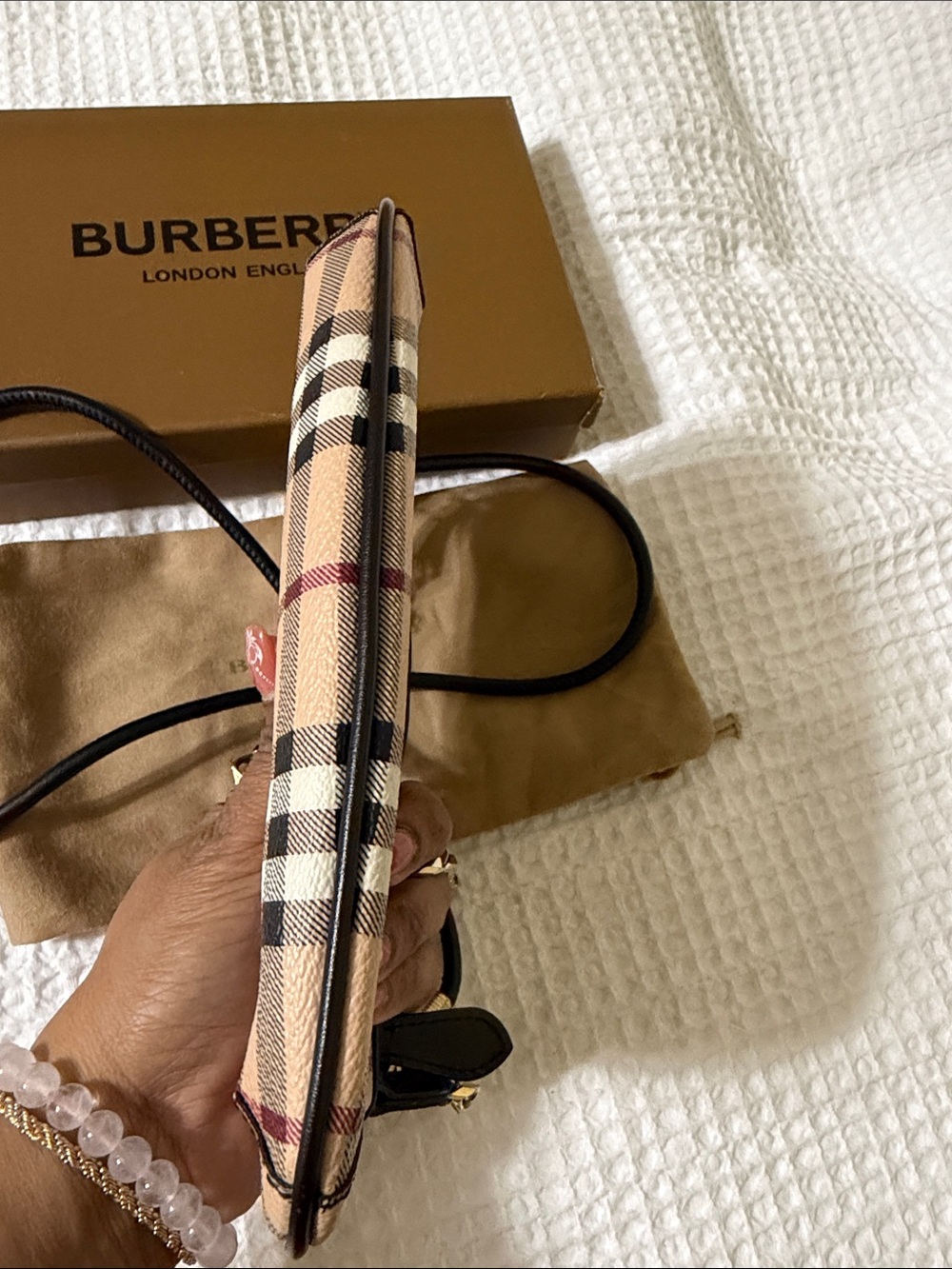 Burberry Beige Check Shoulder Bag with Gold Chain ( final sale) - Picture 3 of 5